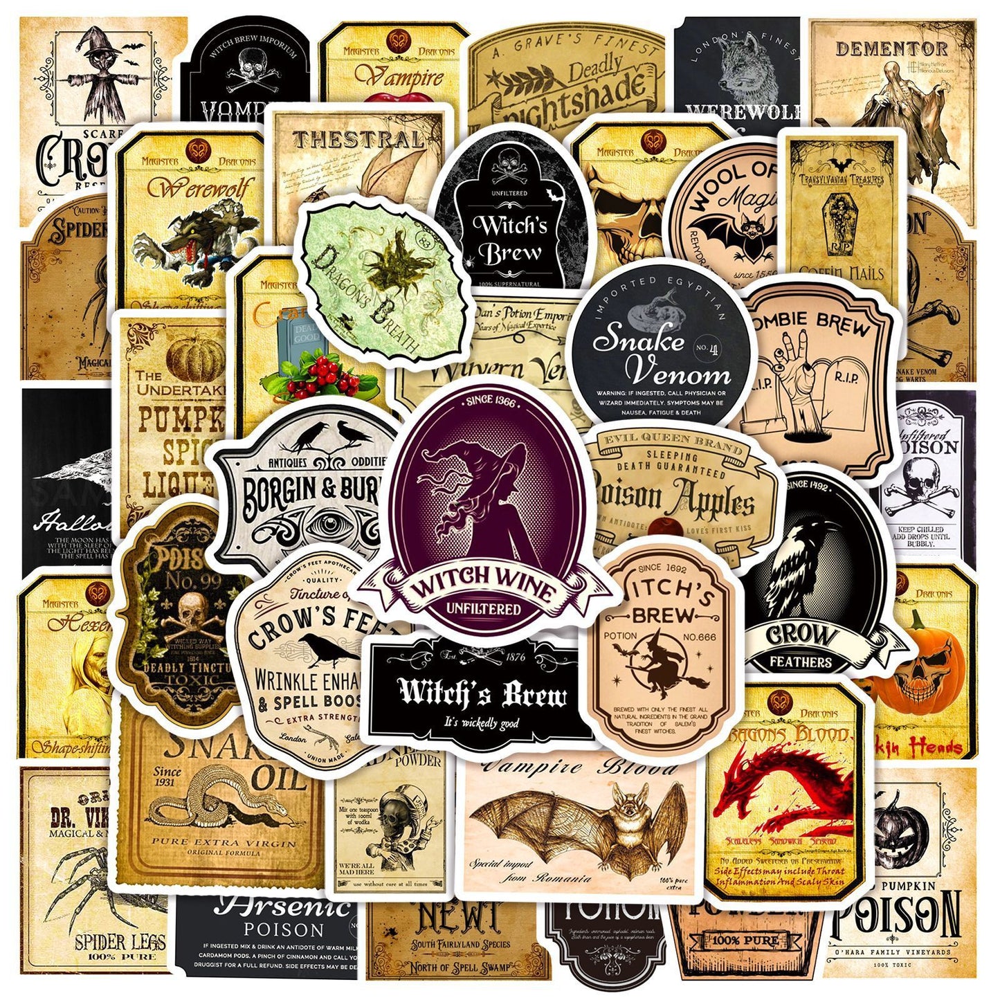50 Vintage Halloween Bottle Graffiti Stickers
