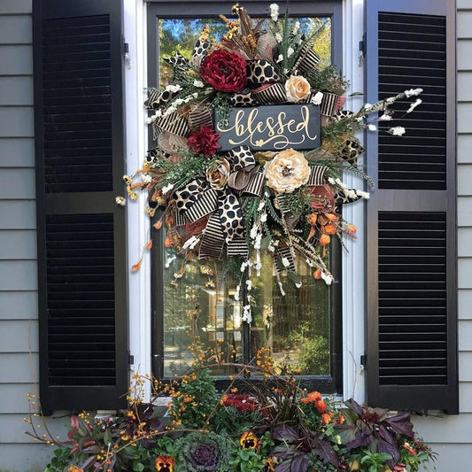 Halloween Wreath Fall Cheetah Wreath Gorgeous Autumn Front Door Decor Thanksgiving Xmas Fabric