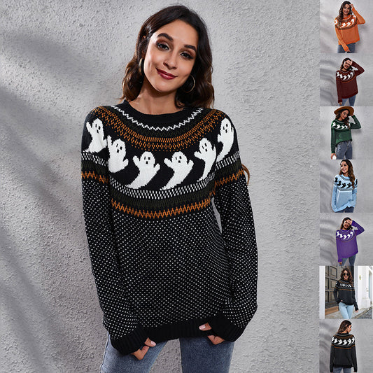 Halloween Ghost Polka Dot Pullover Sweater Autumn And Winter Loose Long-sleeved Knitted