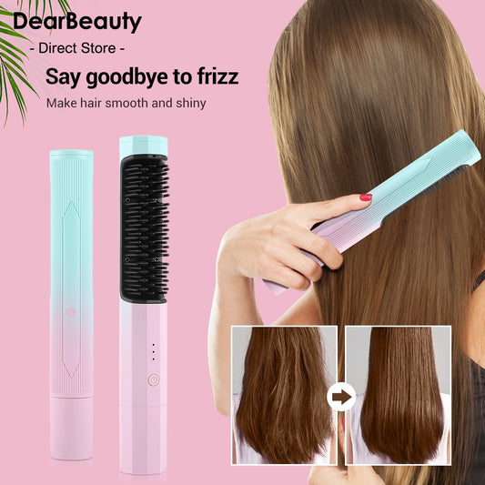 Hair Straightening Comb, Rechargeable Wireless Dual-purpose Travel Portable USB Charging