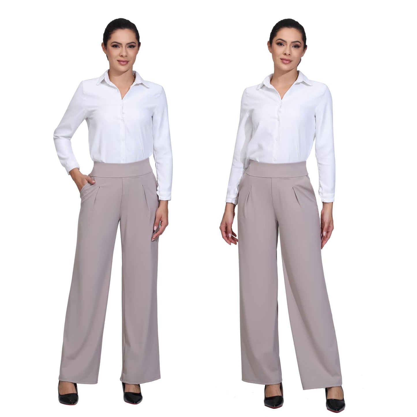 Flowy Wide Leg Dress Pants Women Work Workout Athletic Yoga Travel Sweatpants High Waisted with Pockets Trendy Comfy Stretchy Loose Office Business Casual Slacks Lounge Trousers Outfits 29" Khaki S