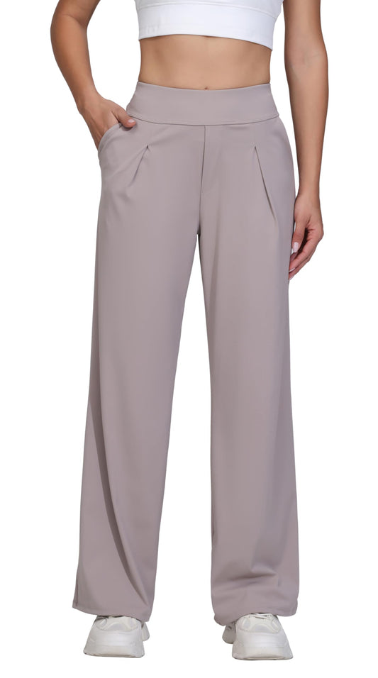 Flowy Wide Leg Dress Pants Women Work Workout Athletic Yoga Travel Sweatpants High Waisted with Pockets Trendy Comfy Stretchy Loose Office Business Casual Slacks Lounge Trousers Outfits 29" Khaki S