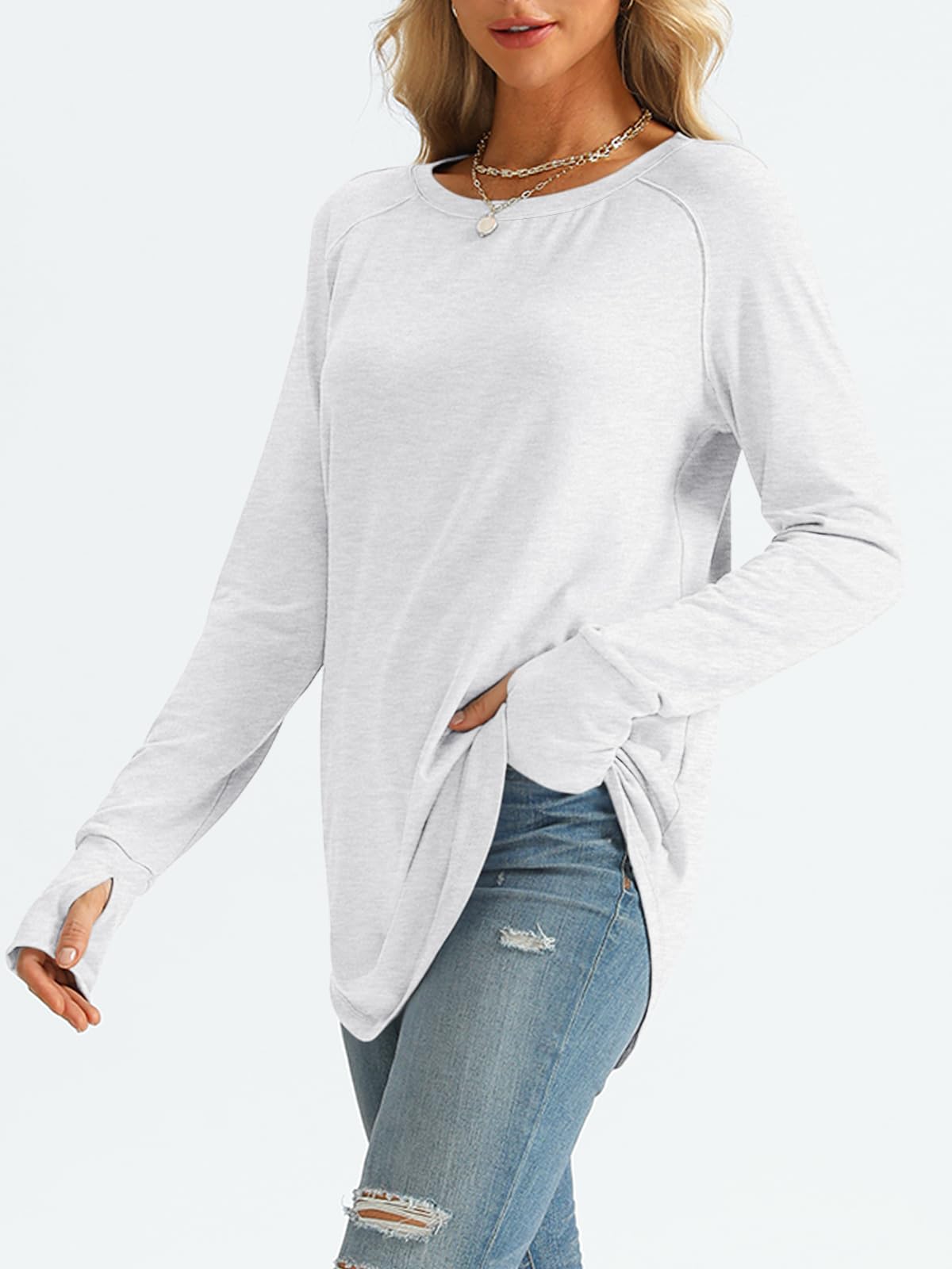 AUTOMET Womens Long Sleeve Shirts Crew Neck Casual Tshirts Fall Fashion Tops Loose Fit Lightweight Y2k Outfits Clothes White S