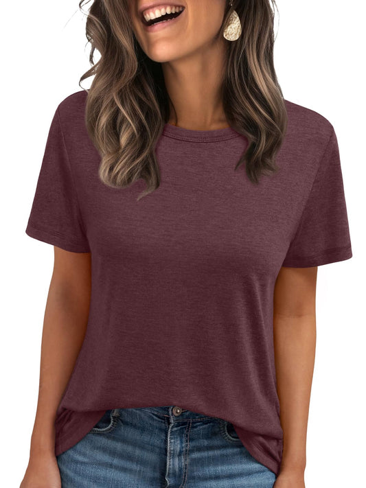 AUTOMET Summer Tops Womens Spring Short Sleeve Shirts Beach Vacation Clothes Fashion Plus Size Tshirts for Teen Girls 2025 02winered S