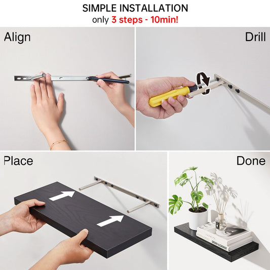 BAYKA Floating Shelves for Wall, Wall Mounted Rustic Wood Shelves for Bathroom, Bedroom, Living Room, Kitchen, Hanging Shelf for Books/Storage/Room Decor with 22lbs Capacity (Black, Set of 3, 15.7in)