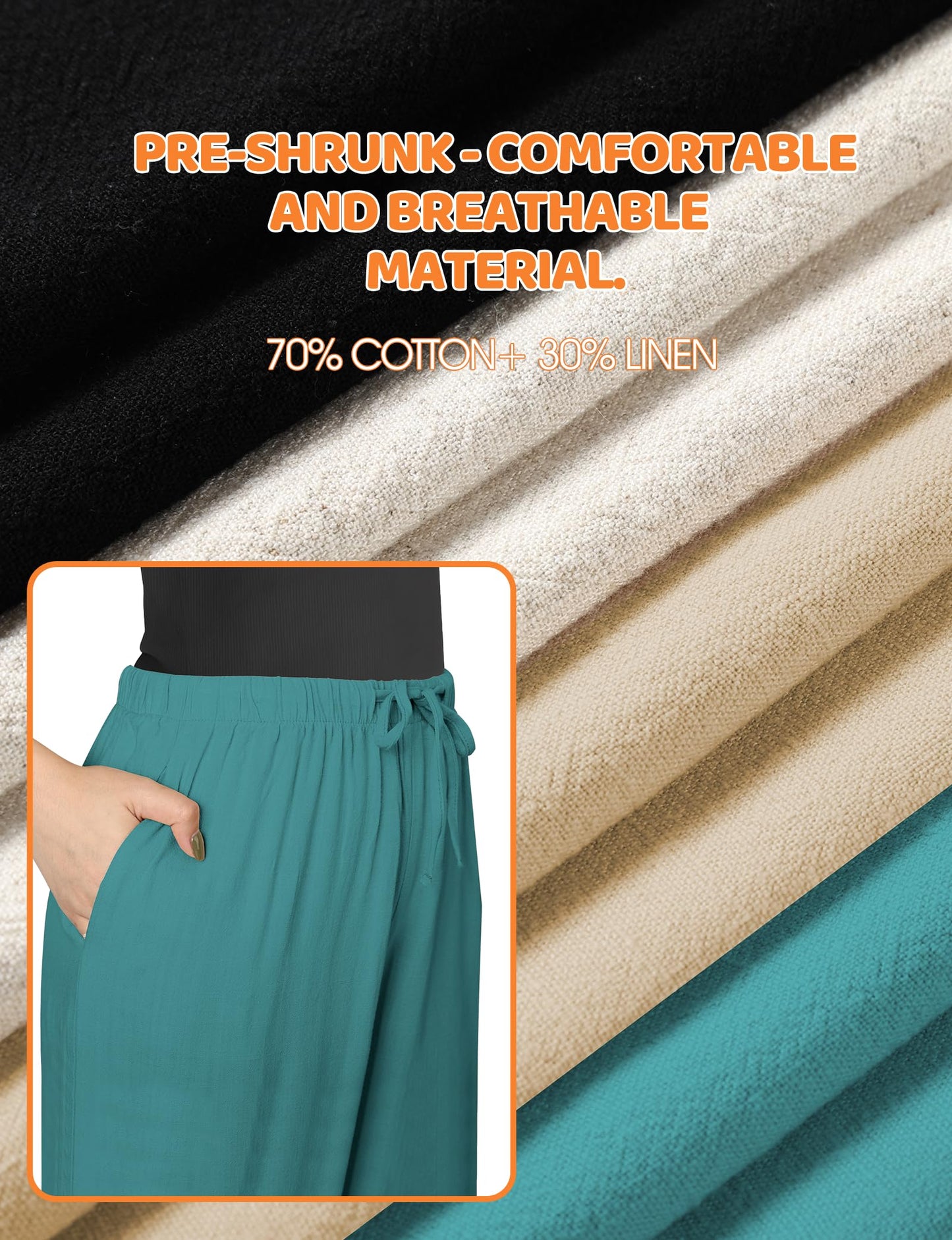 Buauty Wide Leg Linen Pants Women Plus Size Palazzo Pants High Waisted Lounge Pants Casual Comfy Flowy Beach Summer Trousers Lakeblue