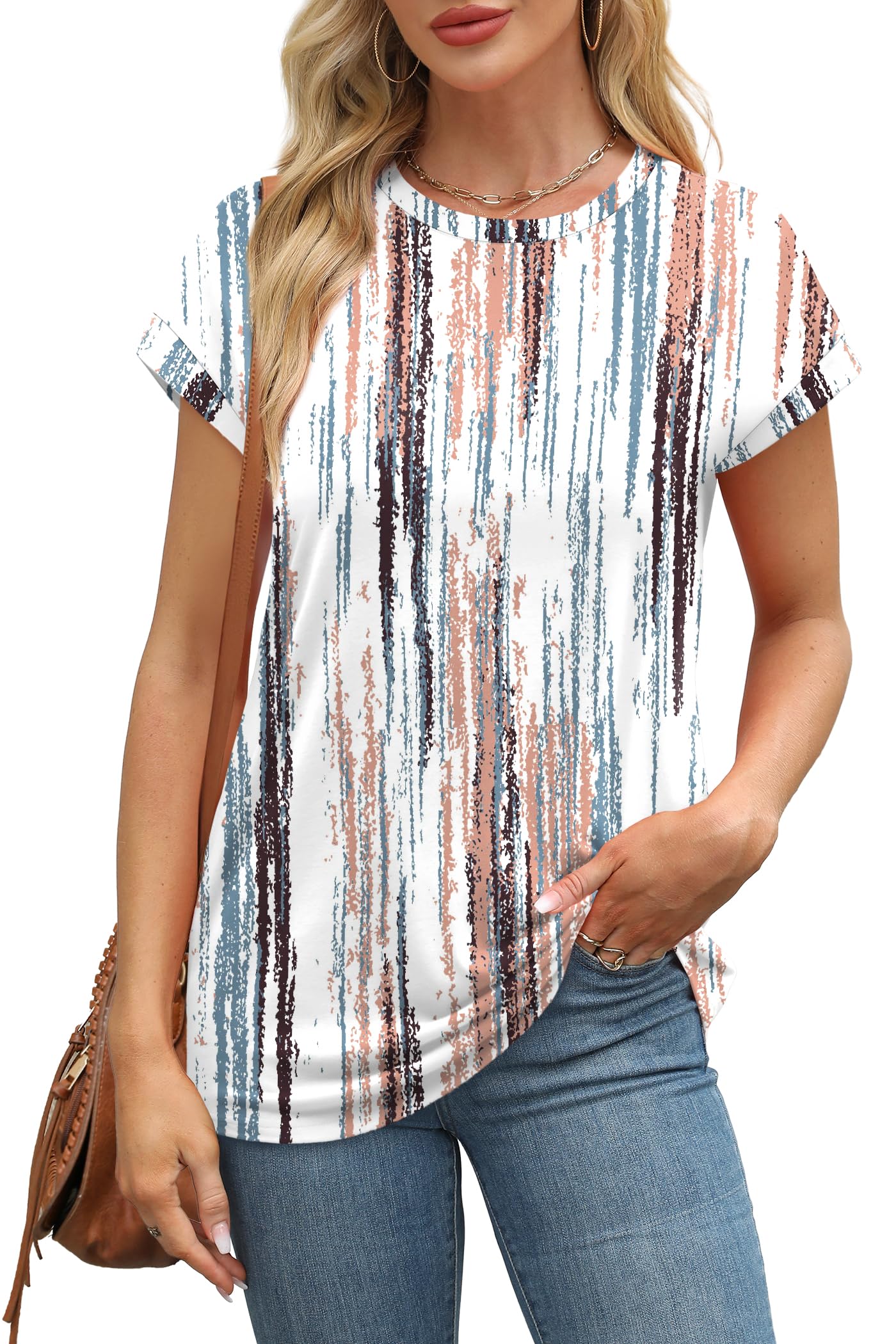 Alaroo White Tshirts Shirts for Women Summer Tops for Women Trendy Blouses Print 11 S