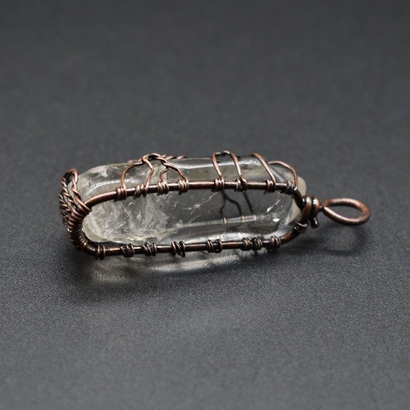 Stone Crystal Pillar Tree Of Life Pendant Necklace