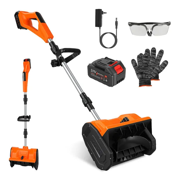 500W 21V 11In Cordless Snow Shovel Foldable Battery Powered Snow Thrower With Directional Plates Rechargeable Battery Gloves Goggles For Patio Driveway