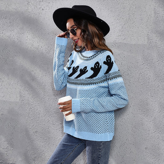 Halloween Ghost Polka Dot Pullover Sweater Autumn And Winter Loose Long-sleeved Knitted