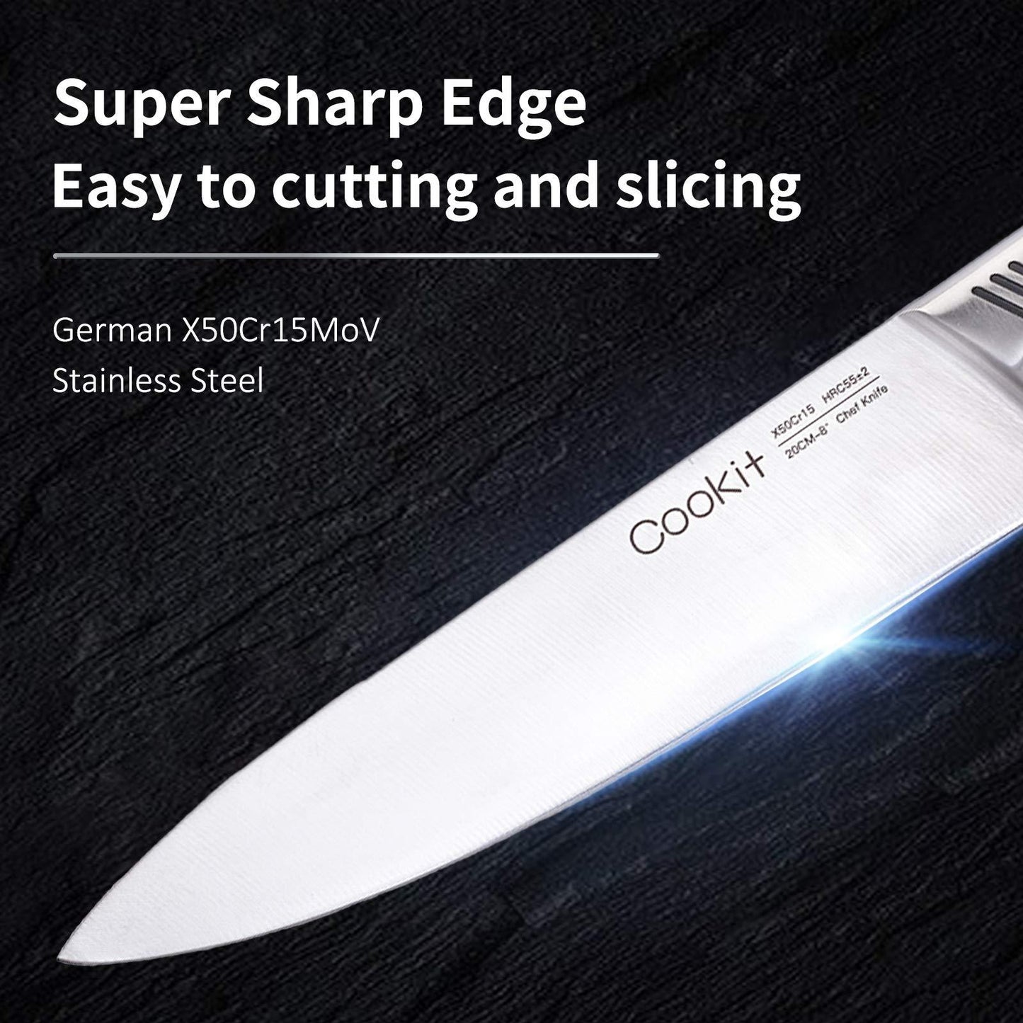 Knife Set, 15 Piece w Block, Chef Knives Non-Slip German Stainless Steel Hollow Handle Cutlery Multifunctional Scissors Sharpener