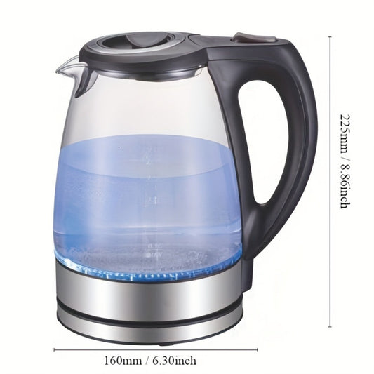 Electric Kettle Stainless Steel Filter Inner Lid, 1200W Wide Opening 1.7L Glass Tea Kettle & Hot Water Boiler, Black