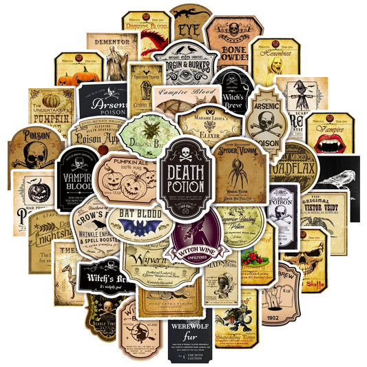50 Vintage Halloween Bottle Graffiti Stickers