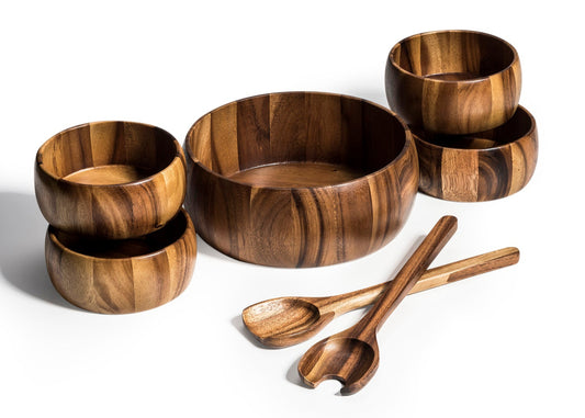 Dragor 7 Piece - Large Salad Bowl with Servers and 4 Individuals