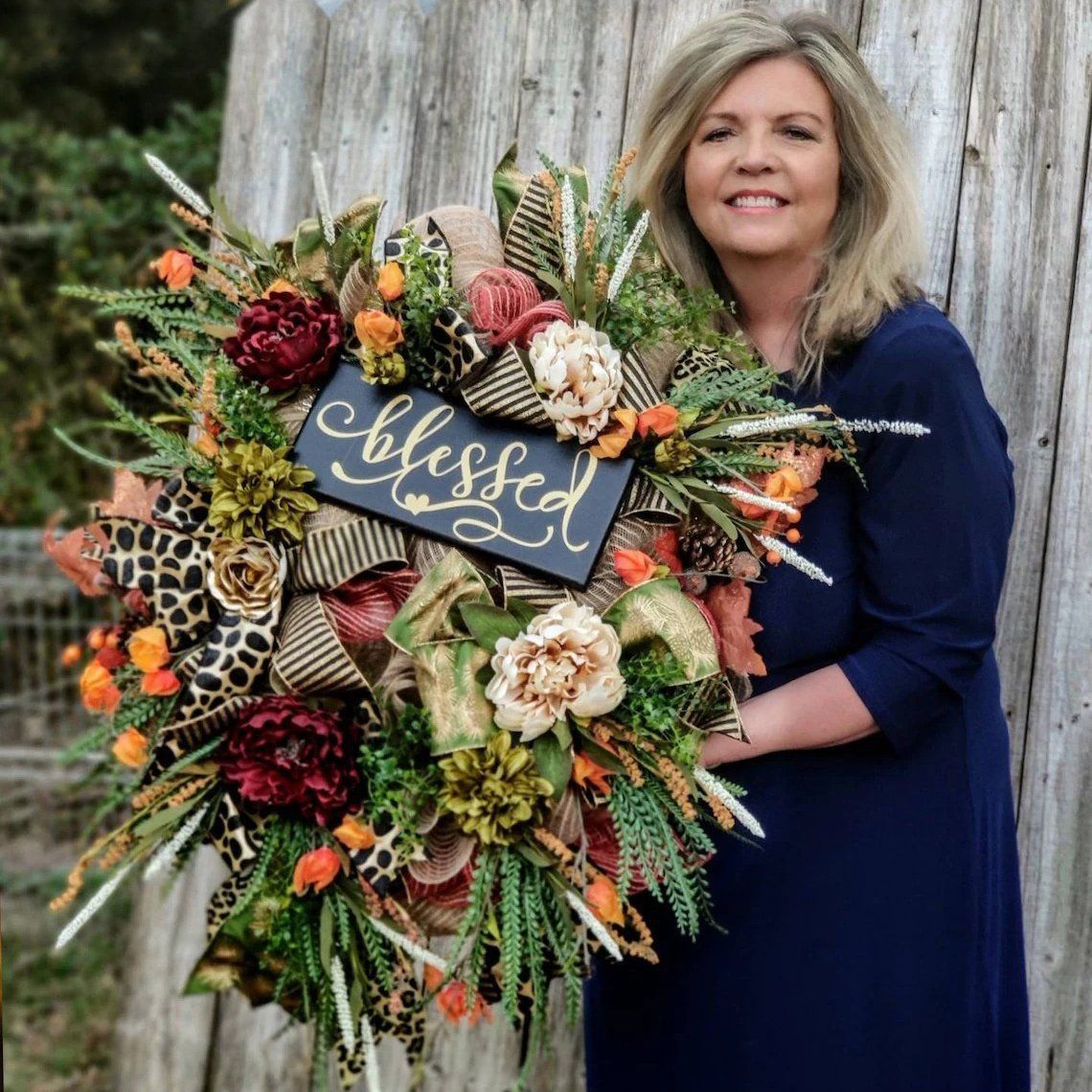 Halloween Wreath Fall Cheetah Wreath Gorgeous Autumn Front Door Decor Thanksgiving Xmas Fabric