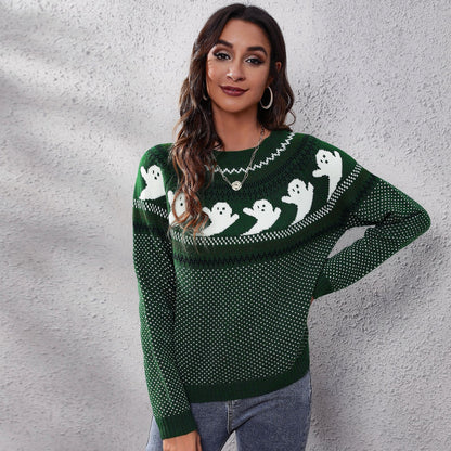 Halloween Ghost Polka Dot Pullover Sweater Autumn And Winter Loose Long-sleeved Knitted