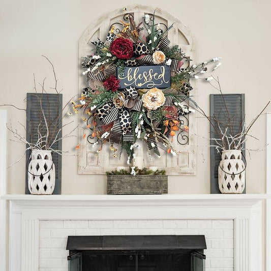 Halloween Wreath Fall Cheetah Wreath Gorgeous Autumn Front Door Decor Thanksgiving Xmas Fabric
