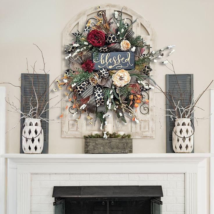 Halloween Wreath Fall Cheetah Wreath Gorgeous Autumn Front Door Decor Thanksgiving Xmas Fabric