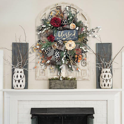 Halloween Wreath Fall Cheetah Wreath Gorgeous Autumn Front Door Decor Thanksgiving Xmas Fabric