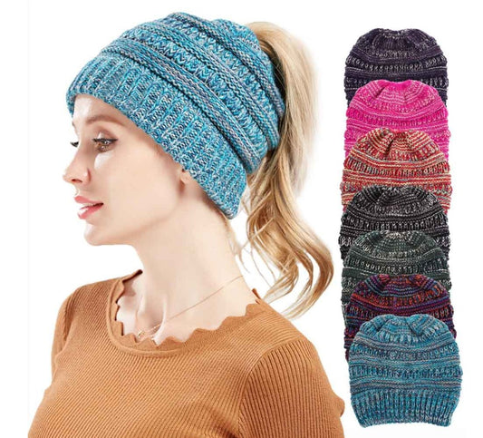 Knitted Wool Ponytail Hat