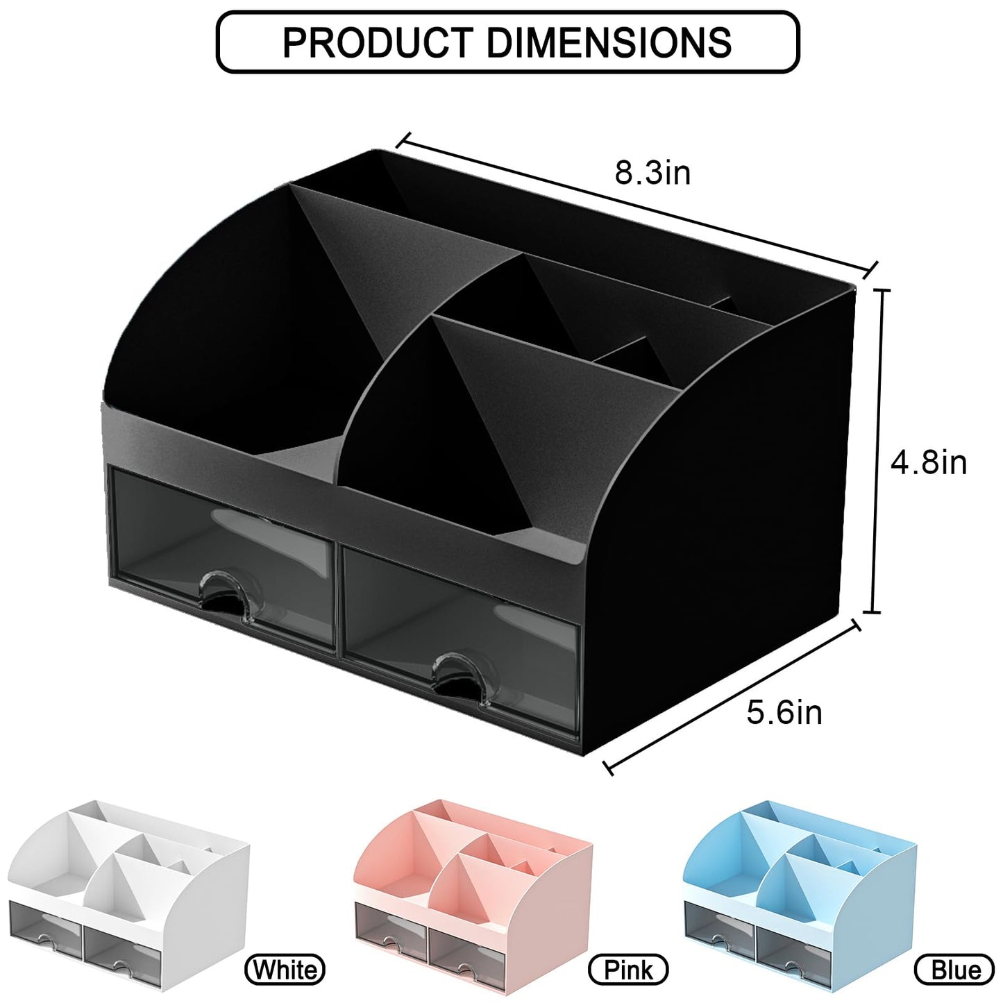 Makeup Organizer with Drawers, Cosmetic Storage for Dresser Vanity and Bathroom Countertop, Beauty Holder for Lipstick Brush, Skincare Organizer for Vanity, Cosmetic Display Case (Black)
