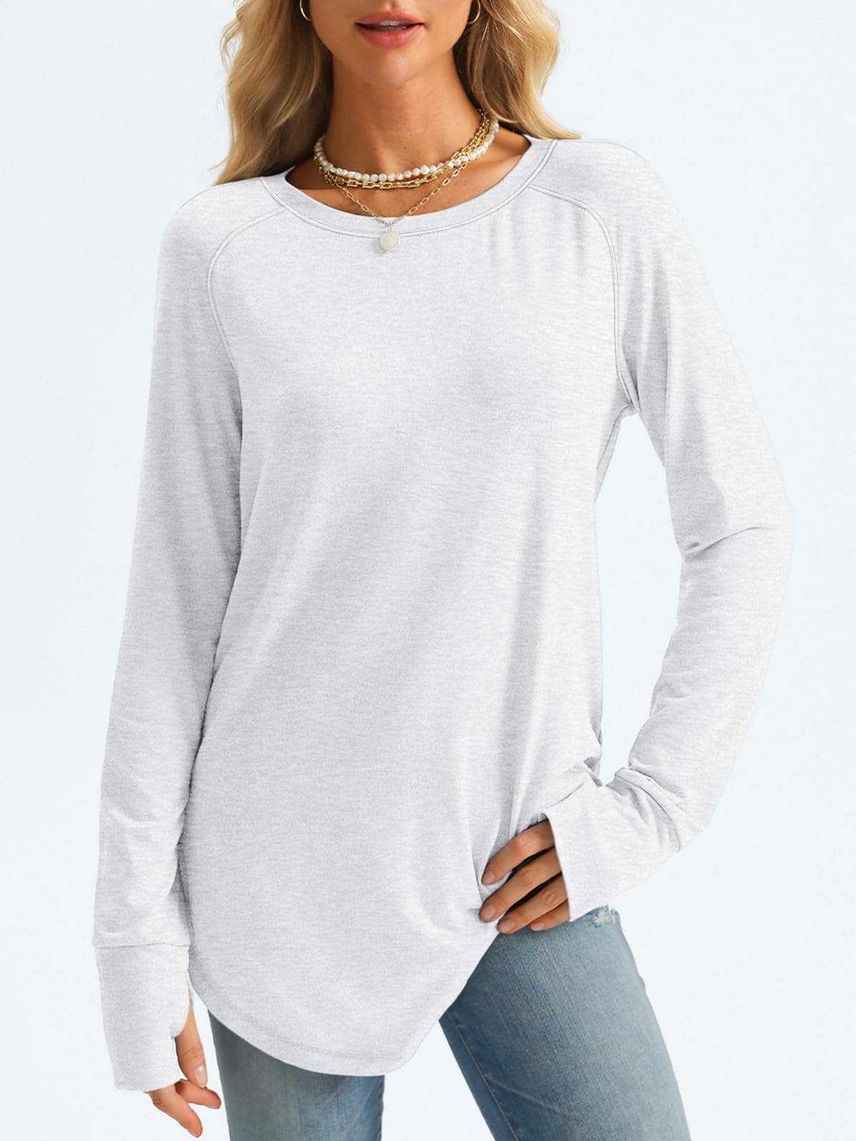AUTOMET Womens Long Sleeve Shirts Crew Neck Casual Tshirts Fall Fashion Tops Loose Fit Lightweight Y2k Outfits Clothes White S