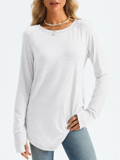 AUTOMET Womens Long Sleeve Shirts Crew Neck Casual Tshirts Fall Fashion Tops Loose Fit Lightweight Y2k Outfits Clothes White S