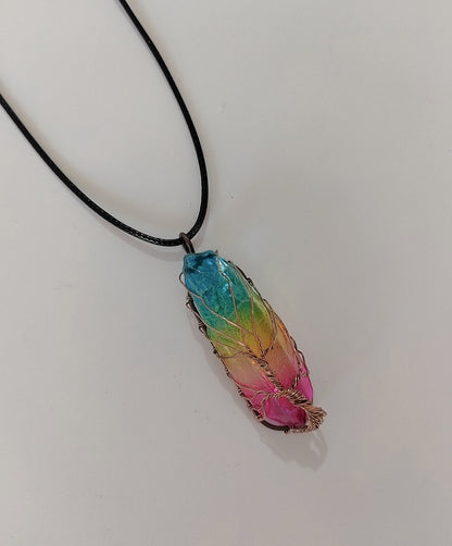 Stone Crystal Pillar Tree Of Life Pendant Necklace