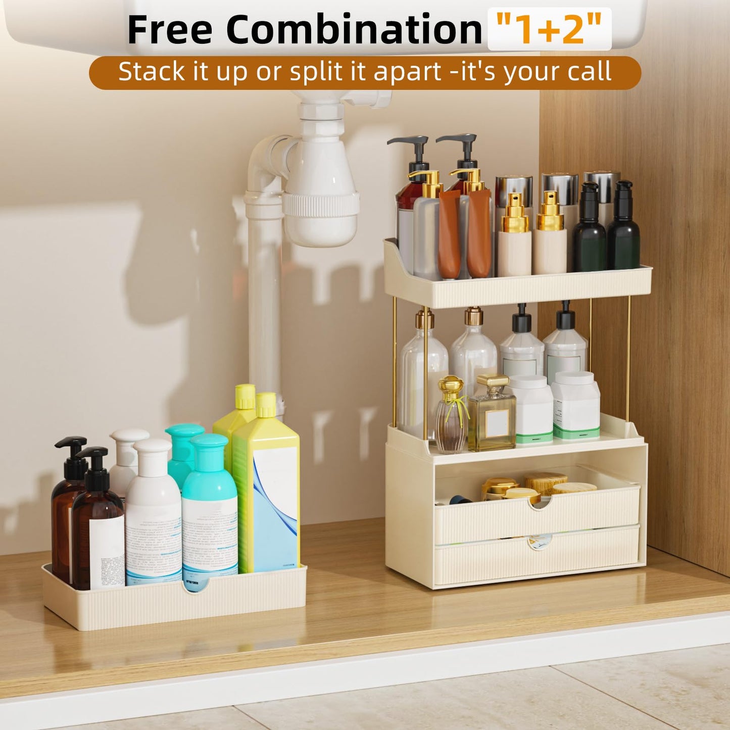 StorBin 3 Drawers Bathroom Counter Organizer - 5 Tier Makeup Organizer, Versatile Perfume Organizer, Ideal for Bathroom Storage, Vanity, Large Skincare, Perfume, Present, Cream White