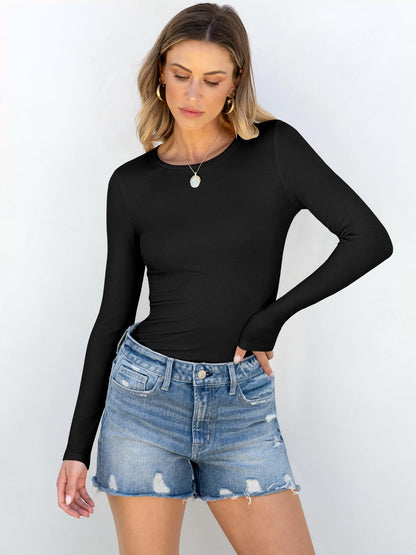 ANRABESS Women Long Sleeve Shirts Rib Knit Slim Fit Tops Basic Tee 2025 Fall Outfits Casual T-Shirt Underscrubs Layer Clothes Black Small