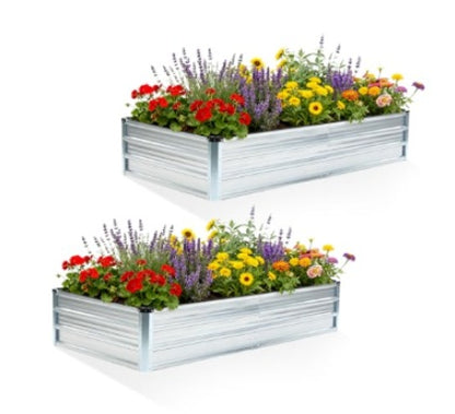 Metal Raised Garden Bed 2pcs Set, 6x3x1ft Outdoor Planter Box,Raised Garden Beds For Planting Plants Vegetables, Flowers,Grey Silver