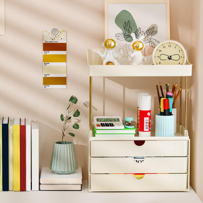 StorBin 3 Drawers Bathroom Counter Organizer - 5 Tier Makeup Organizer, Versatile Perfume Organizer, Ideal for Bathroom Storage, Vanity, Large Skincare, Perfume, Present, Cream White