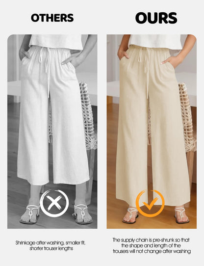 Buauty Wide Leg Linen Pants Women Plus Size Palazzo Pants High Waisted Lounge Pants Casual Comfy Flowy Beach Summer Trousers Lakeblue