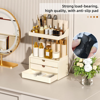 StorBin 3 Drawers Bathroom Counter Organizer - 5 Tier Makeup Organizer, Versatile Perfume Organizer, Ideal for Bathroom Storage, Vanity, Large Skincare, Perfume, Present, Cream White