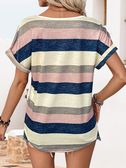 EyMuse T Shirts for Women Short Sleeve V Neck Basic Tees Fashion Dressy Tops Loose Fit Soft Casual Summer Blouses 2025,Multicolor,M