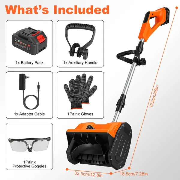 500W 21V 11In Cordless Snow Shovel Foldable Battery Powered Snow Thrower With Directional Plates Rechargeable Battery Gloves Goggles For Patio Driveway