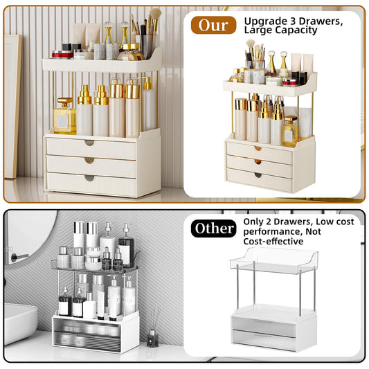 StorBin 3 Drawers Bathroom Counter Organizer - 5 Tier Makeup Organizer, Versatile Perfume Organizer, Ideal for Bathroom Storage, Vanity, Large Skincare, Perfume, Present, Cream White