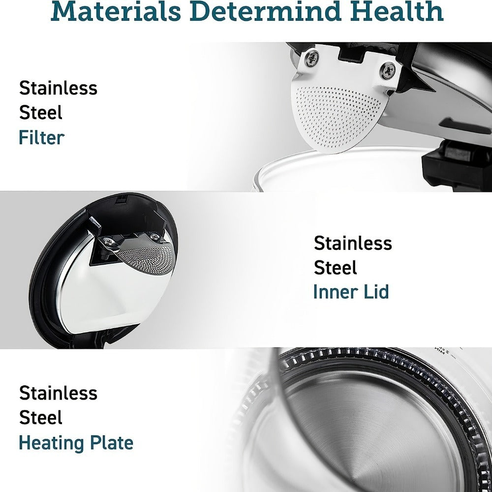 Electric Kettle Stainless Steel Filter Inner Lid, 1200W Wide Opening 1.7L Glass Tea Kettle & Hot Water Boiler, Black
