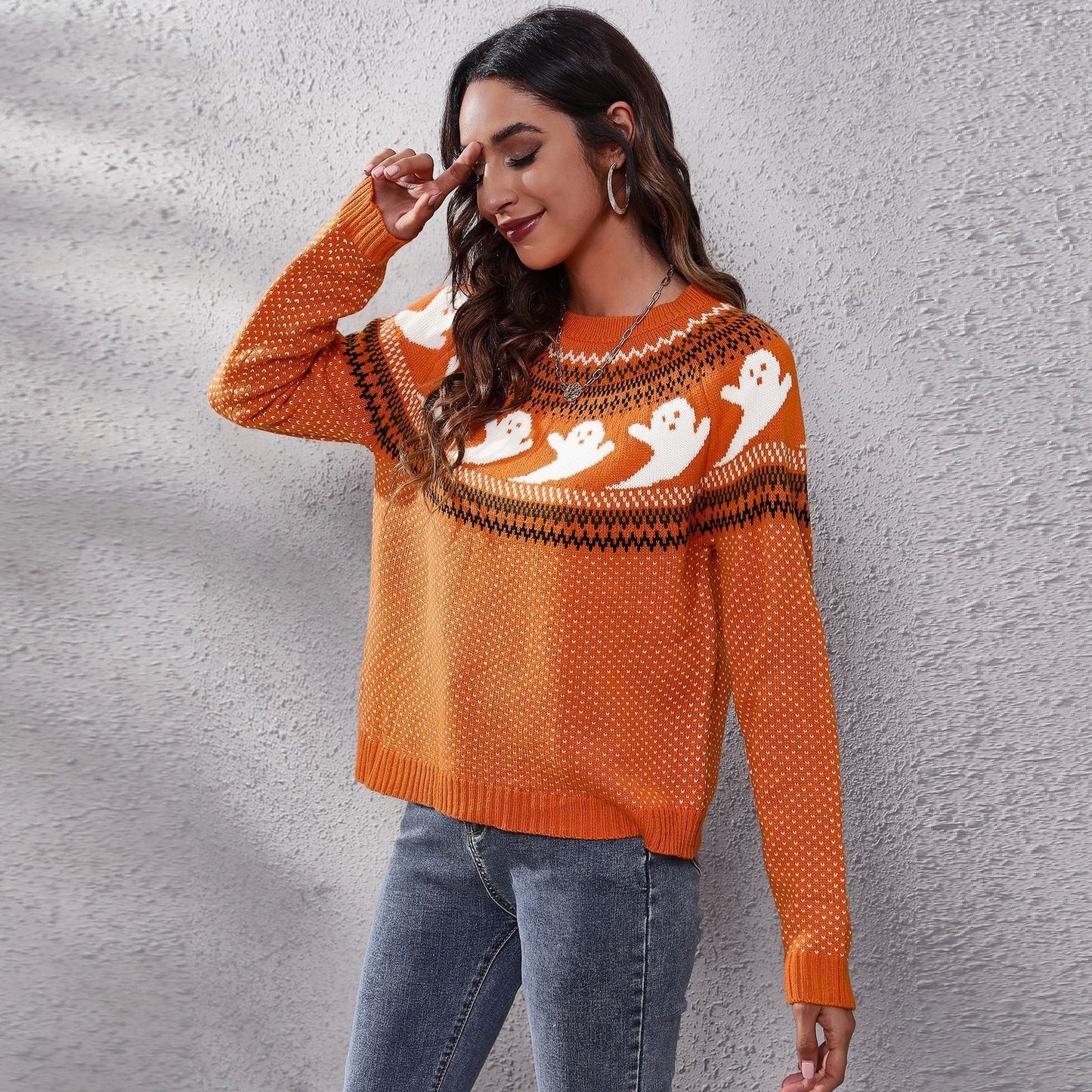 Halloween Ghost Polka Dot Pullover Sweater Autumn And Winter Loose Long-sleeved Knitted