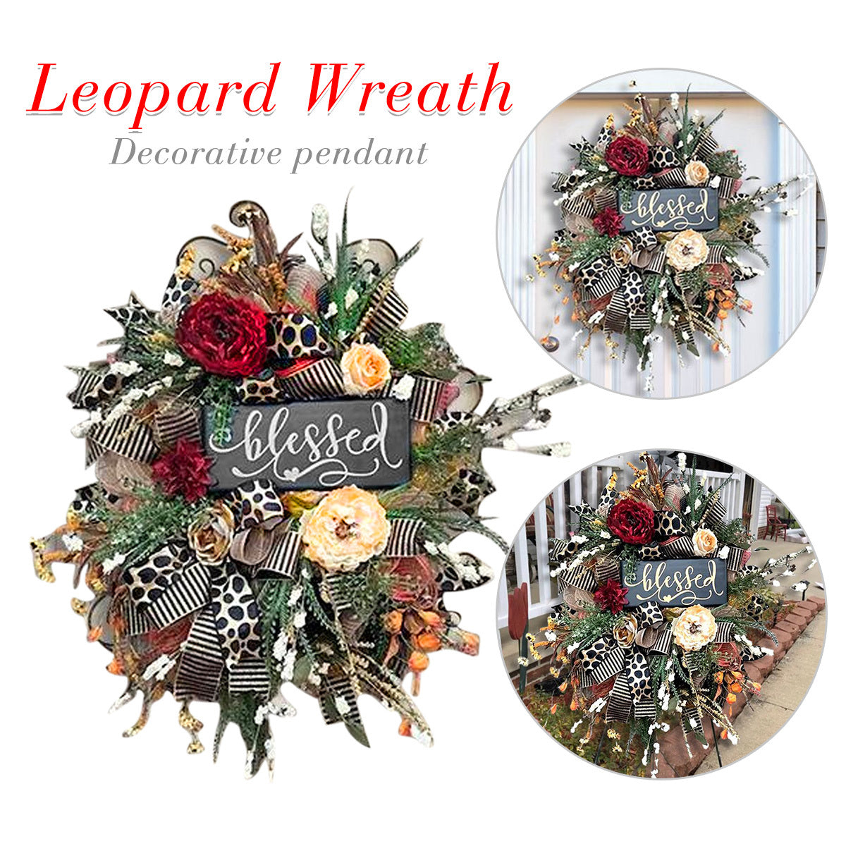 Halloween Wreath Fall Cheetah Wreath Gorgeous Autumn Front Door Decor Thanksgiving Xmas Fabric