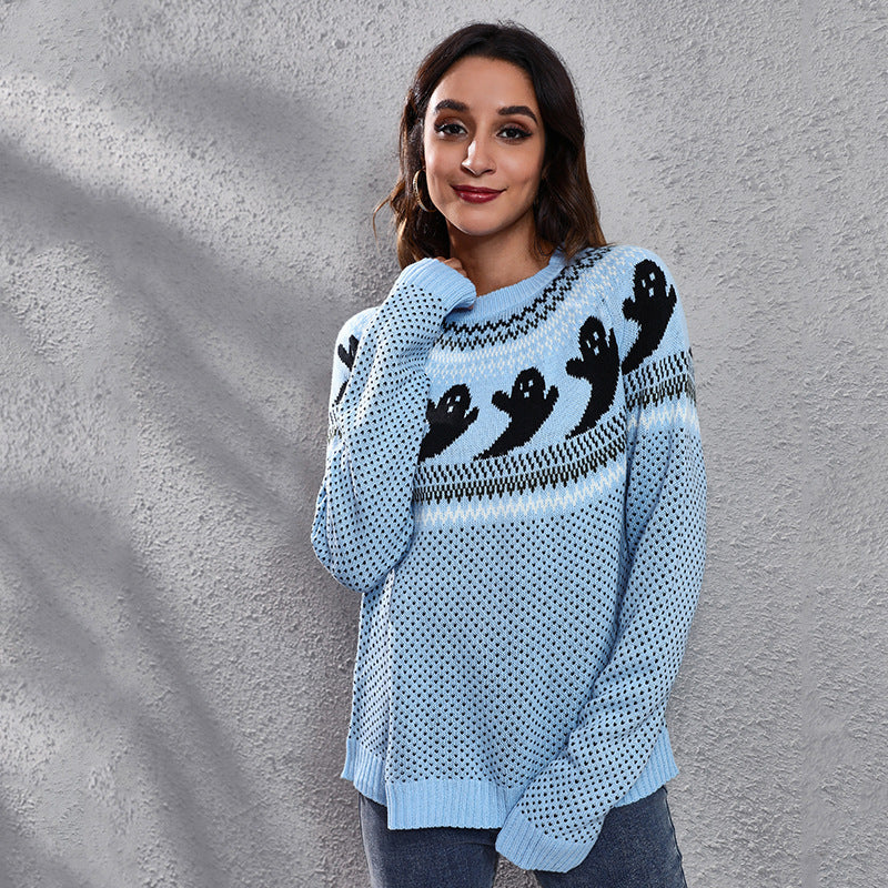 Halloween Ghost Polka Dot Pullover Sweater Autumn And Winter Loose Long-sleeved Knitted