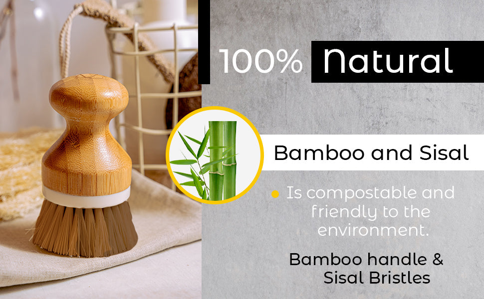 Bamboo Sisal Fiber Dish Brush 100% Natural Eco-Friendly