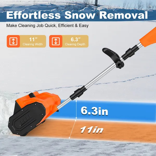 500W 21V 11In Cordless Snow Shovel Foldable Battery Powered Snow Thrower With Directional Plates Rechargeable Battery Gloves Goggles For Patio Driveway