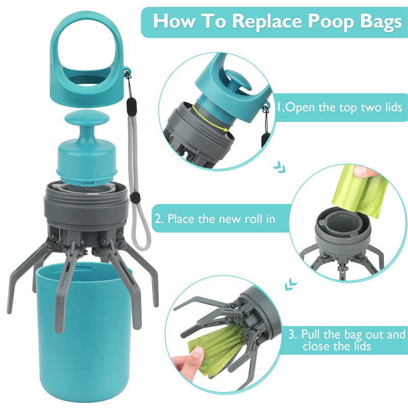 Portable Lightweight Dog Pooper Scooper, Built-in Poop Bag Dispenser, Eight-claw Shovel