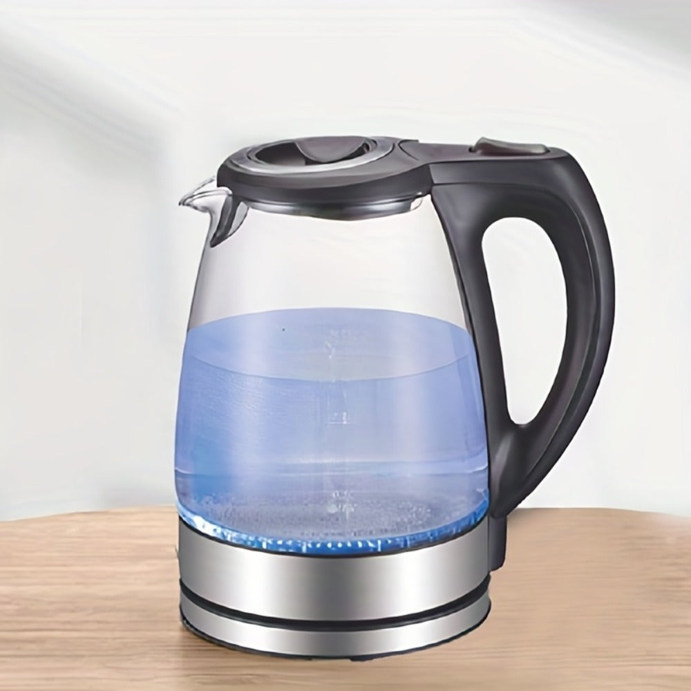 Electric Kettle Stainless Steel Filter Inner Lid, 1200W Wide Opening 1.7L Glass Tea Kettle & Hot Water Boiler, Black