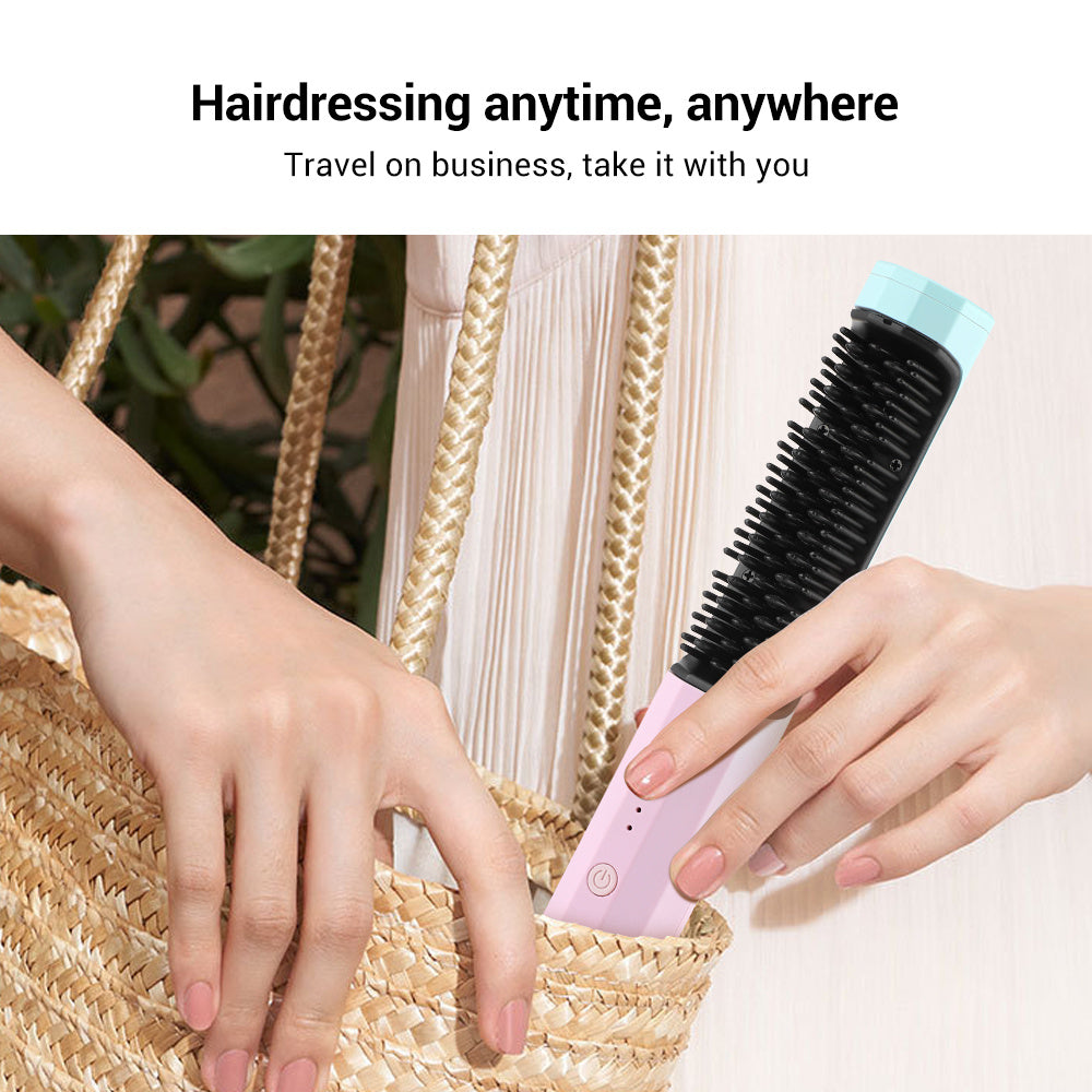 Hair Straightening Comb, Rechargeable Wireless Dual-purpose Travel Portable USB Charging