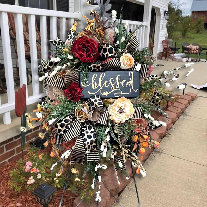Halloween Wreath Fall Cheetah Wreath Gorgeous Autumn Front Door Decor Thanksgiving Xmas Fabric