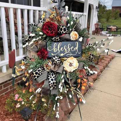 Halloween Wreath Fall Cheetah Wreath Gorgeous Autumn Front Door Decor Thanksgiving Xmas Fabric