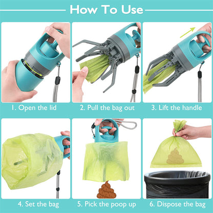 Portable Lightweight Dog Pooper Scooper, Built-in Poop Bag Dispenser, Eight-claw Shovel