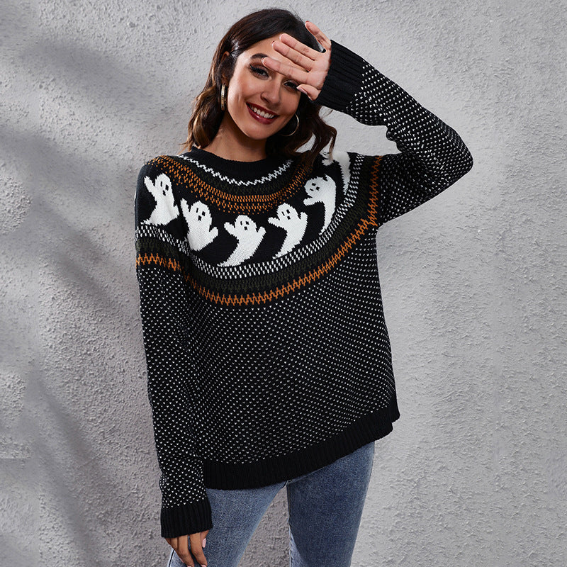 Halloween Ghost Polka Dot Pullover Sweater Autumn And Winter Loose Long-sleeved Knitted